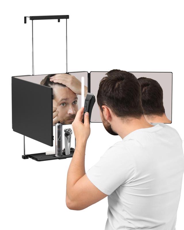 Adjustable LED Light 3 Way Mirror, Portable Trifold Mirror for Shaving, G